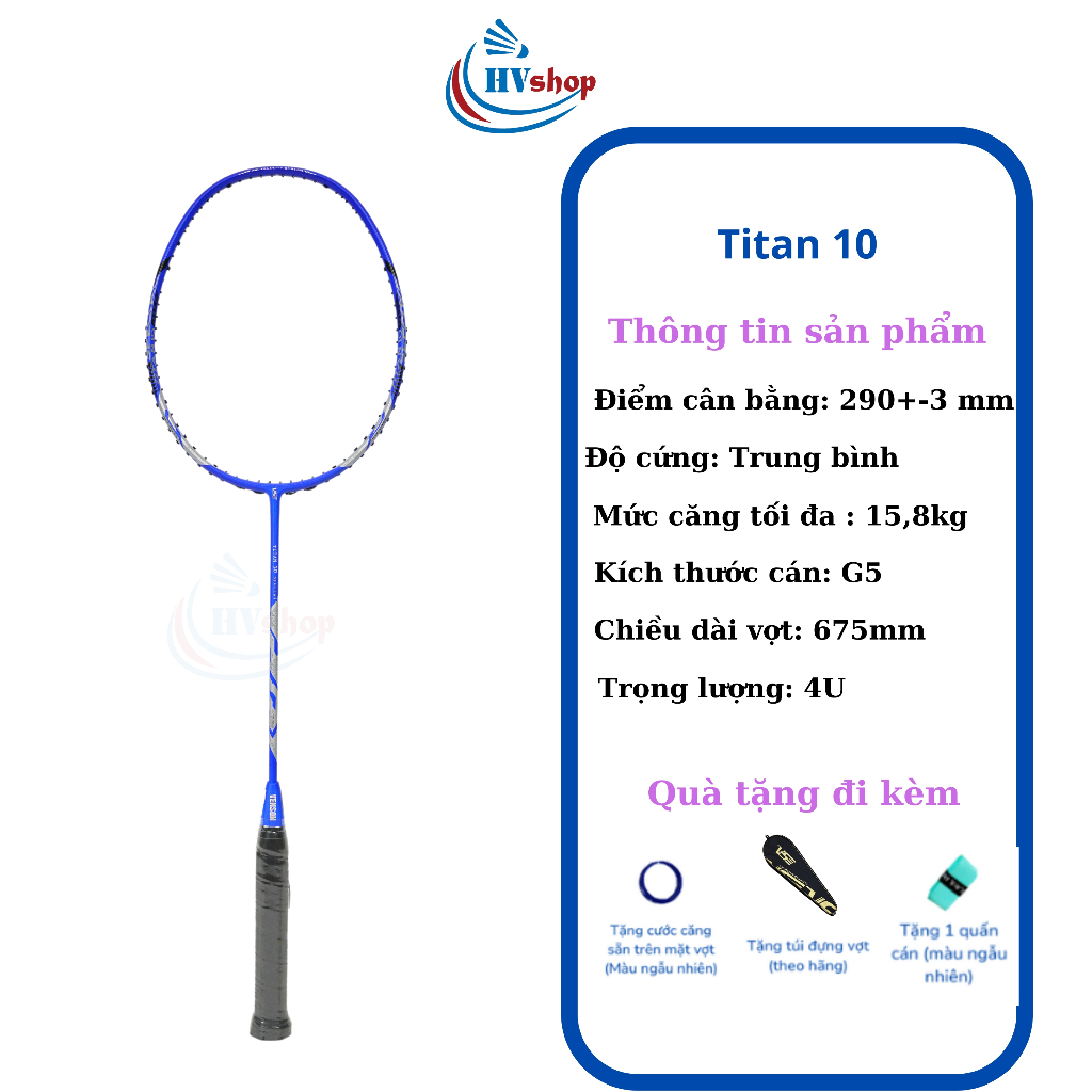 Vợt Cầu Lông - Vợt VS Titan 10 Special chính hãng, tặng cước căng sẵn, quấn cán, bao vợt - HVShop