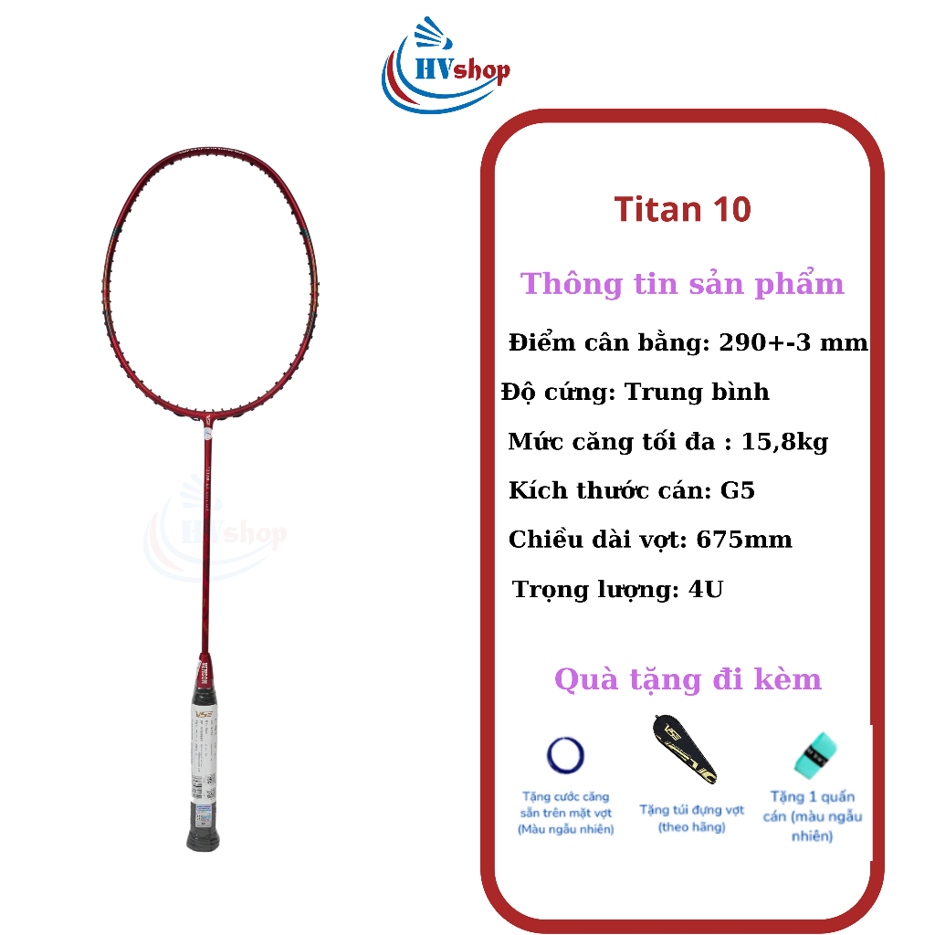 Vợt Cầu Lông - Vợt VS Titan 10 Special chính hãng, tặng cước căng sẵn, quấn cán, bao vợt - HVShop