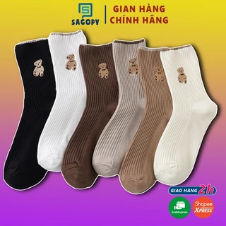 Combo 5 đôi tất nữ cổ cao cute basic, vớ nữ cotton thoáng khí thấm hút mồ hôi