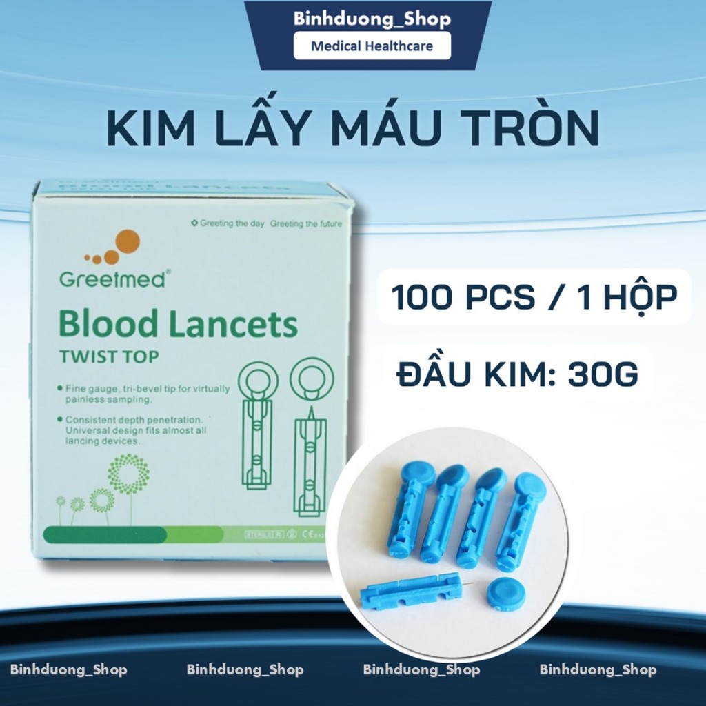 Bộ 100 Kim lấy máu tròn dùng cho các máy đo đường huyết GREETMED ...