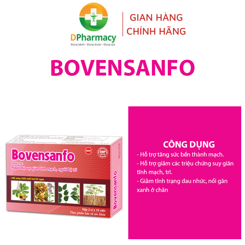 Viên uống Bovensanfo, Hỗ trợ tăng sức bền thành mạch, giảm đau nhức, tê bì chân tay, nổi gân xanh