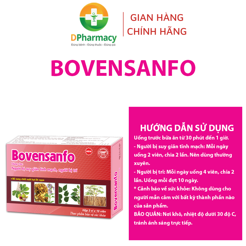 Viên uống Bovensanfo, Hỗ trợ tăng sức bền thành mạch, giảm đau nhức, tê bì chân tay, nổi gân xanh