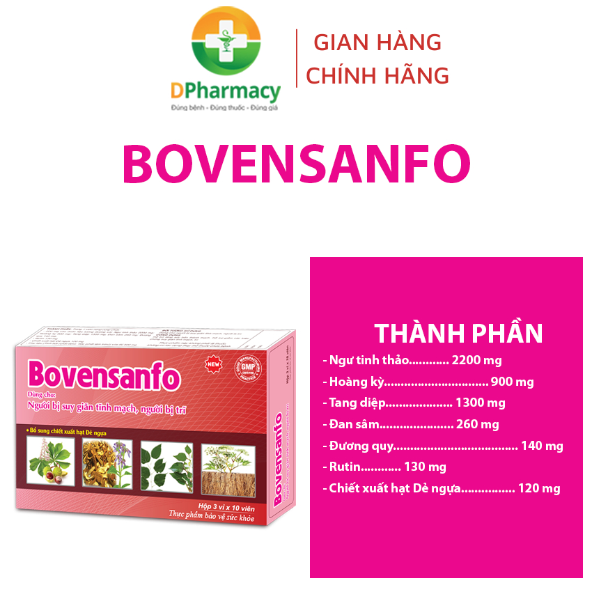 Viên uống Bovensanfo, Hỗ trợ tăng sức bền thành mạch, giảm đau nhức, tê bì chân tay, nổi gân xanh