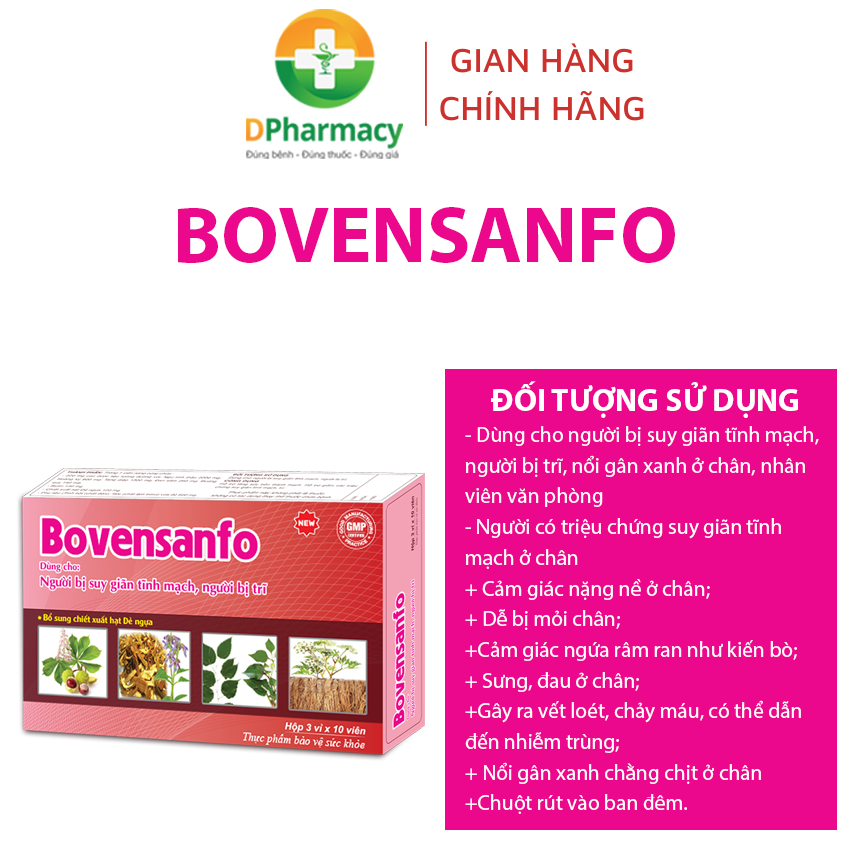 Viên uống Bovensanfo, Hỗ trợ tăng sức bền thành mạch, giảm đau nhức, tê bì chân tay, nổi gân xanh