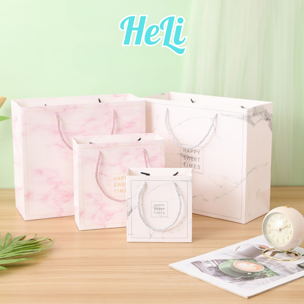 HC0006 TÚI GIẤY ĐỰNG QUÀ VÂN ĐÁ HỒNG TRẮNG SANG TRỌNG, TÚI QUÀ TẶNG 14/2, 8/3, 20/10