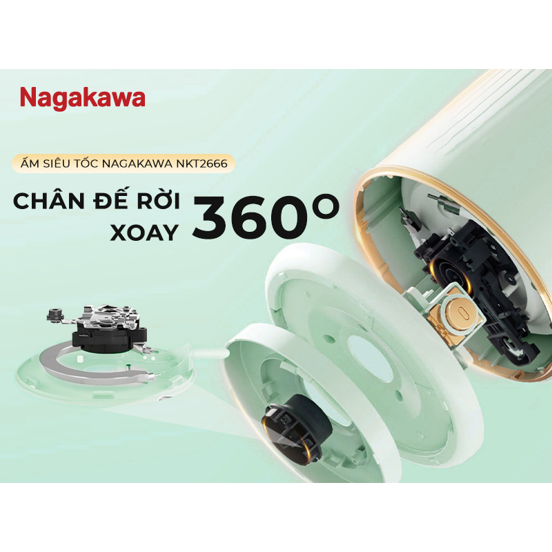 Ảnh Ấm siêu tốc 1.7L Nagakawa NKT2666, chất liệu inox 304, Rơ le kép an toàn, tự ngắt khi nước sôi 3