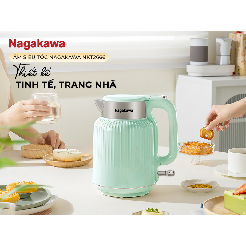 Ấm Siêu Tốc Nagakawa NKT2666 1.7L Inox 304 Rơ Le Kép An Toàn