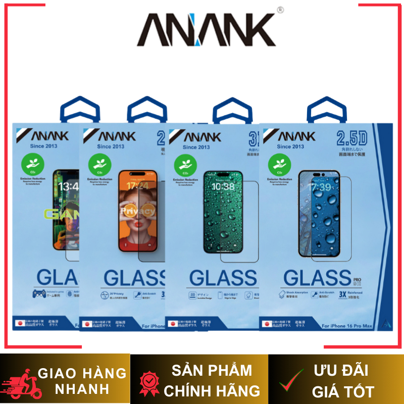 Cường Lực ANANK Nhật Bản Cao Cấp Chống Vân Tay/ Chống Nhìn Trộm/ Trong Suốt 2.5D/3D cho iP 16 Series