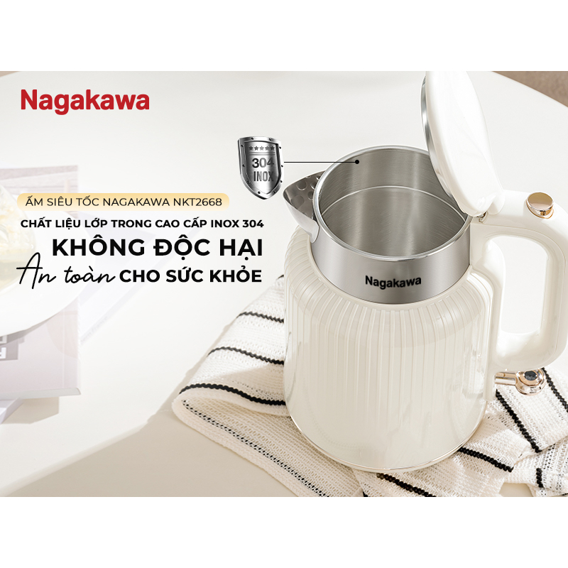 Ảnh Ấm siêu tốc 1.7L Nagakawa NKT2668, Thân ấm 2 lớp nhựa cao cấp & inox 304, Rơ le kép an toàn, tự ngắt khi nước sôi 2