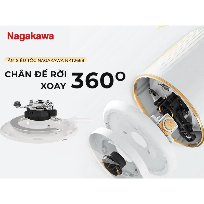 Ảnh Ấm siêu tốc 1.7L Nagakawa NKT2668, Thân ấm 2 lớp nhựa cao cấp & inox 304, Rơ le kép an toàn, tự ngắt khi nước sôi 3
