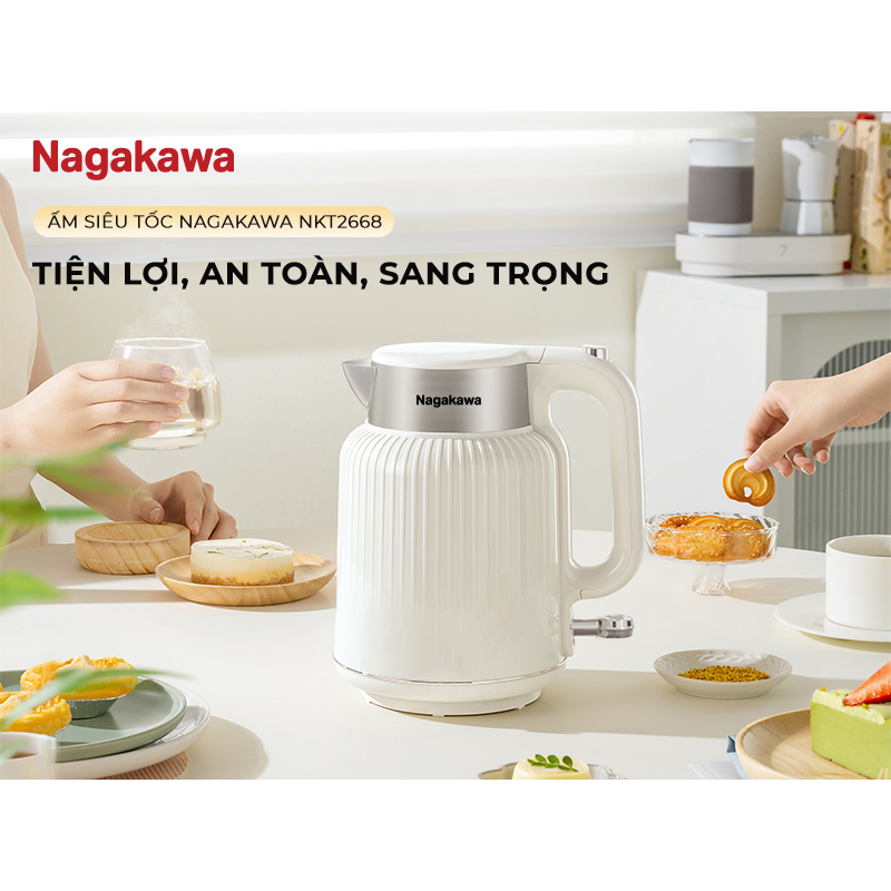 Ảnh Ấm siêu tốc 1.7L Nagakawa NKT2668, Thân ấm 2 lớp nhựa cao cấp & inox 304, Rơ le kép an toàn, tự ngắt khi nước sôi 1