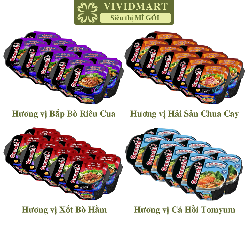 [SET10HỘP]-MASAN- Mì lẩu tự sôi Omachi 4 vị: Bắp bò riêu cua, Hải sản ...