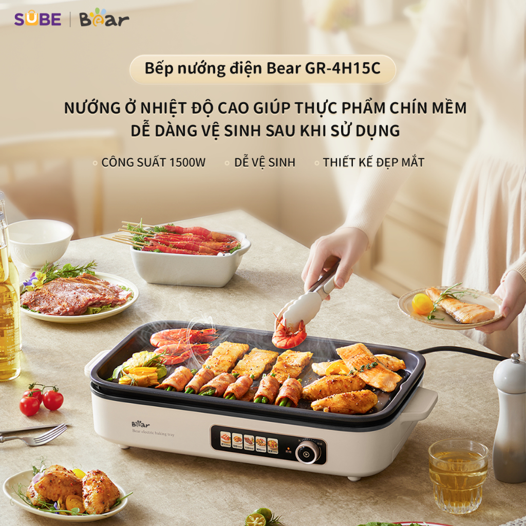 Ảnh Bếp Nướng Điện Không Khói Bear Đa Năng Chiên Xào Khay Nướng Hệ Thống Phát Nhiệt 5U Phân Bố Nhiệt Đồng Đều GR-4H15C 2