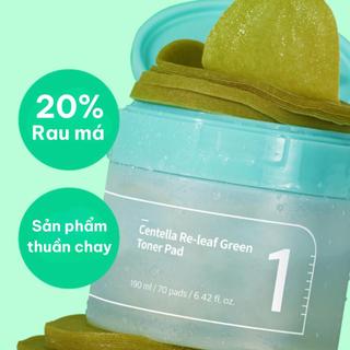 Toner Pad rau má làm dịu da NUMBUZIN No.1 Centella Re-leaf Green, nước hoa hồng dạng miếng 70pcs/190ml