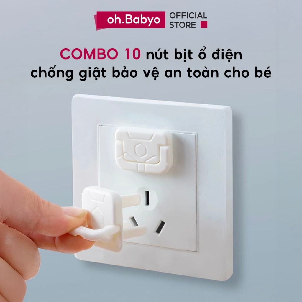 COMBO 10 Nút Bịt Ổ Cắm Điện Chống Giật An Toàn Cho Bé 2 Chân 3 Chân ohBabyo Nhựa ABS Cách Nhiệt Điện