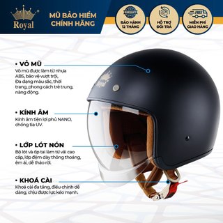 Mũ bảo hiểm xe máy 3/4 Royal M139 kính âm design cá tính nhiều size dành cho nam nữ chính hãng