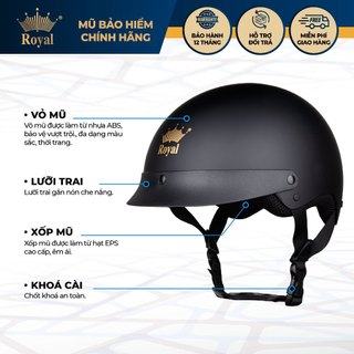 Mũ bảo hiểm xe máy nửa đầu Royal M162 lưỡi trai dành cho nam nữ đi xe máy chính hãng