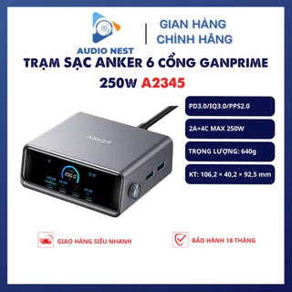 Bộ Sạc Anker A2345 250W 6 Cổng GaNPrime – Sạc Nhanh, Tiện Lợi Cho Mọi Nhu Cầu