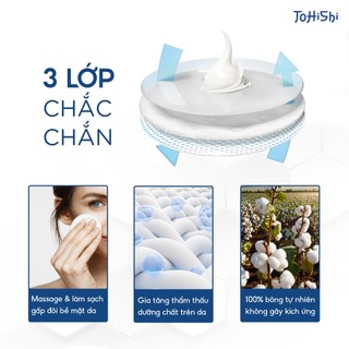 Bông tẩy trang Tohishi 100% cotton mềm mịn, không xơ bông, phù hợp với mọi loại da túi 100 miếng