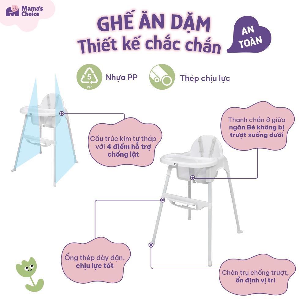 Ảnh Ghế Ăn Dặm Mama's Choice, Ghế Cho Bé Tập Ăn Dặm, Kiểu Dáng Chắc Chắn Dễ Tháo Lắp và Vệ Sinh 2