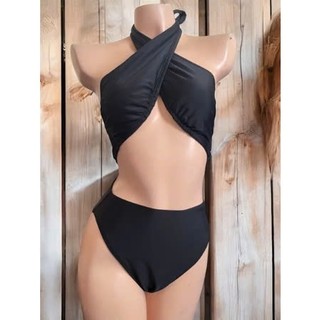 9 > Đồ bơi nữ, đồ bơi 1 mảnh, bikini liền thân ngực đan chéo mặc 2 kiểu màu hồng cam, đen hàng VNXK