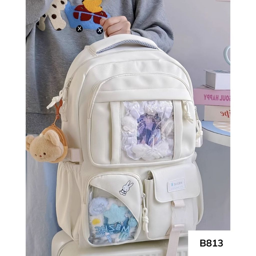 Balo đi học unisex  phong cách Ulzzang có ngăn trong suốt dành cho học sinh các cấp B813 gagastore