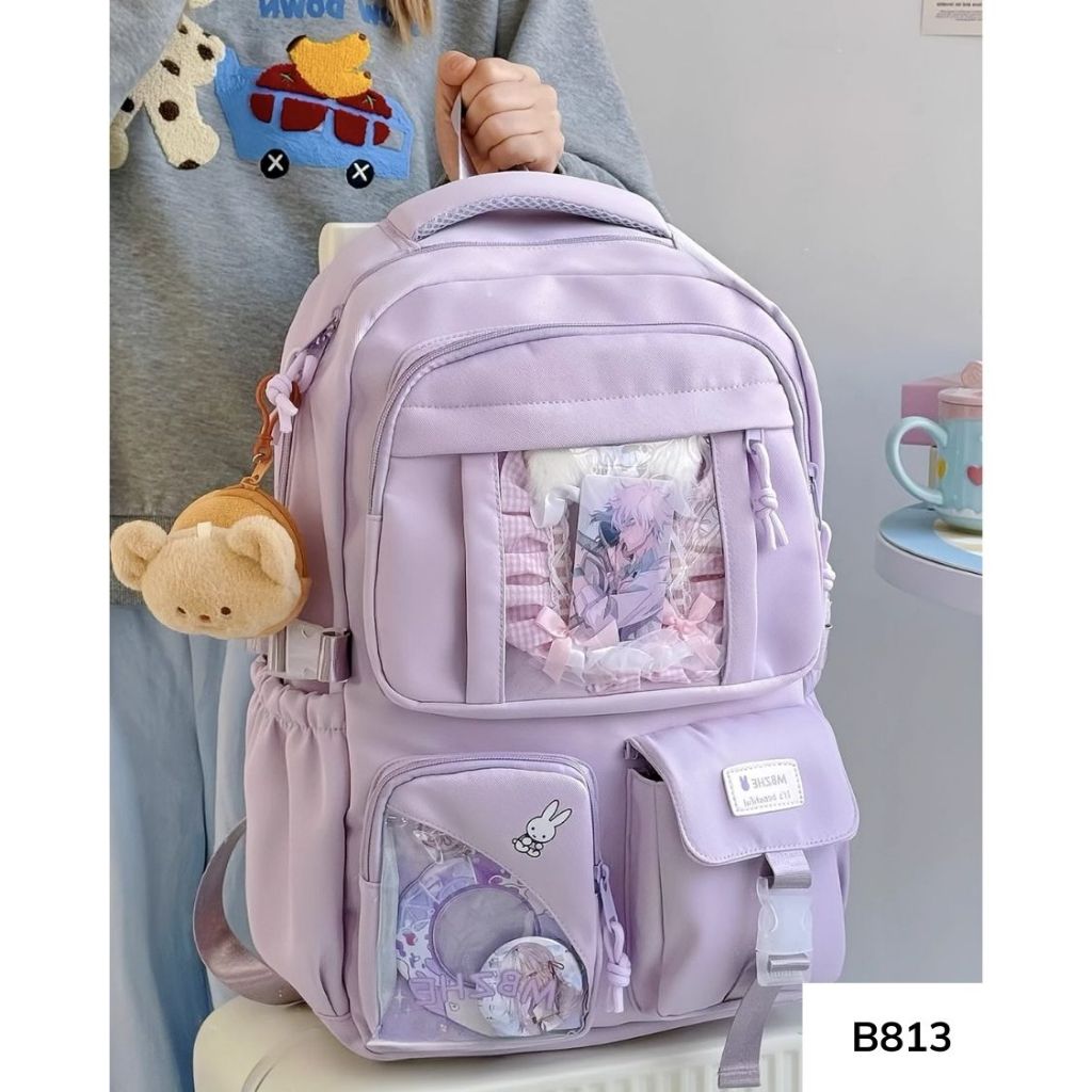 Balo đi học unisex  phong cách Ulzzang có ngăn trong suốt dành cho học sinh các cấp B813 gagastore