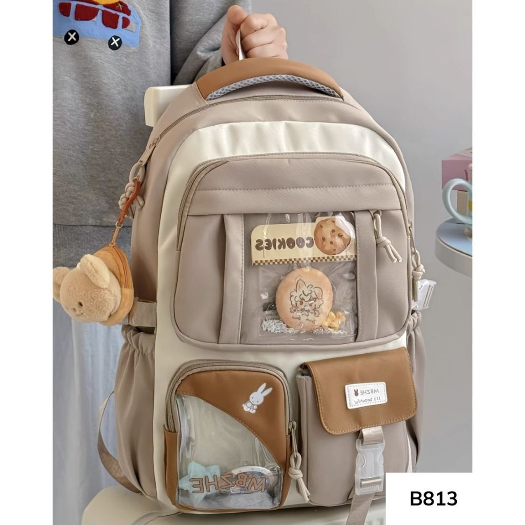 Balo đi học unisex  phong cách Ulzzang có ngăn trong suốt dành cho học sinh các cấp B813 gagastore