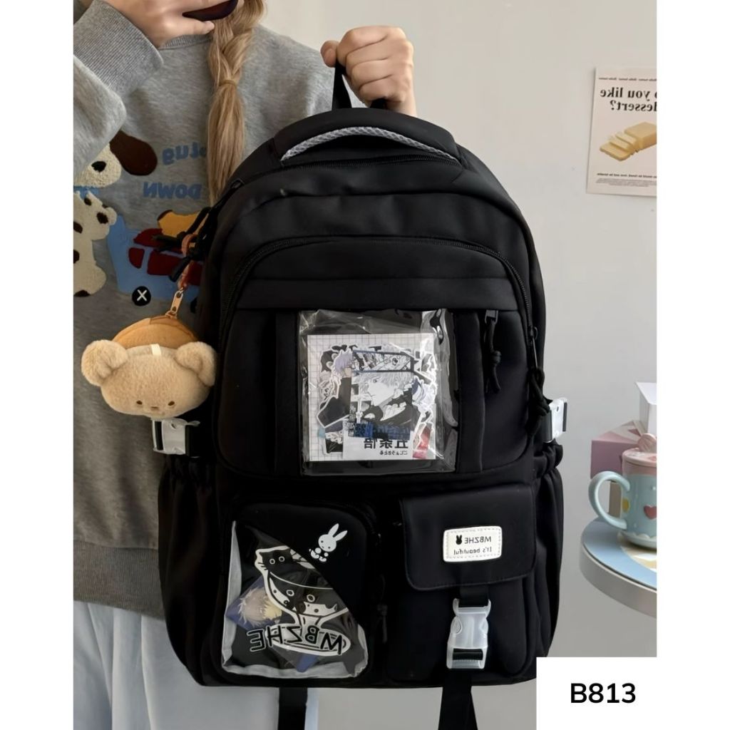 Balo đi học unisex  phong cách Ulzzang có ngăn trong suốt dành cho học sinh các cấp B813 gagastore