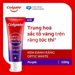 [HB Gift] Kem Đánh Răng Colgate trắng răng Optic White Purple 100g công nghệ sắc tím, trung hòa ố vàng tức thì