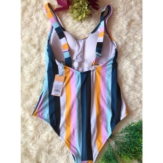 Bikini 1 mảnh, bộ đồ bơi liền thân, họa tiết kẻ nhiều màu sẵn đệm ngực, dáng cổ tròn basic hàng VNXK