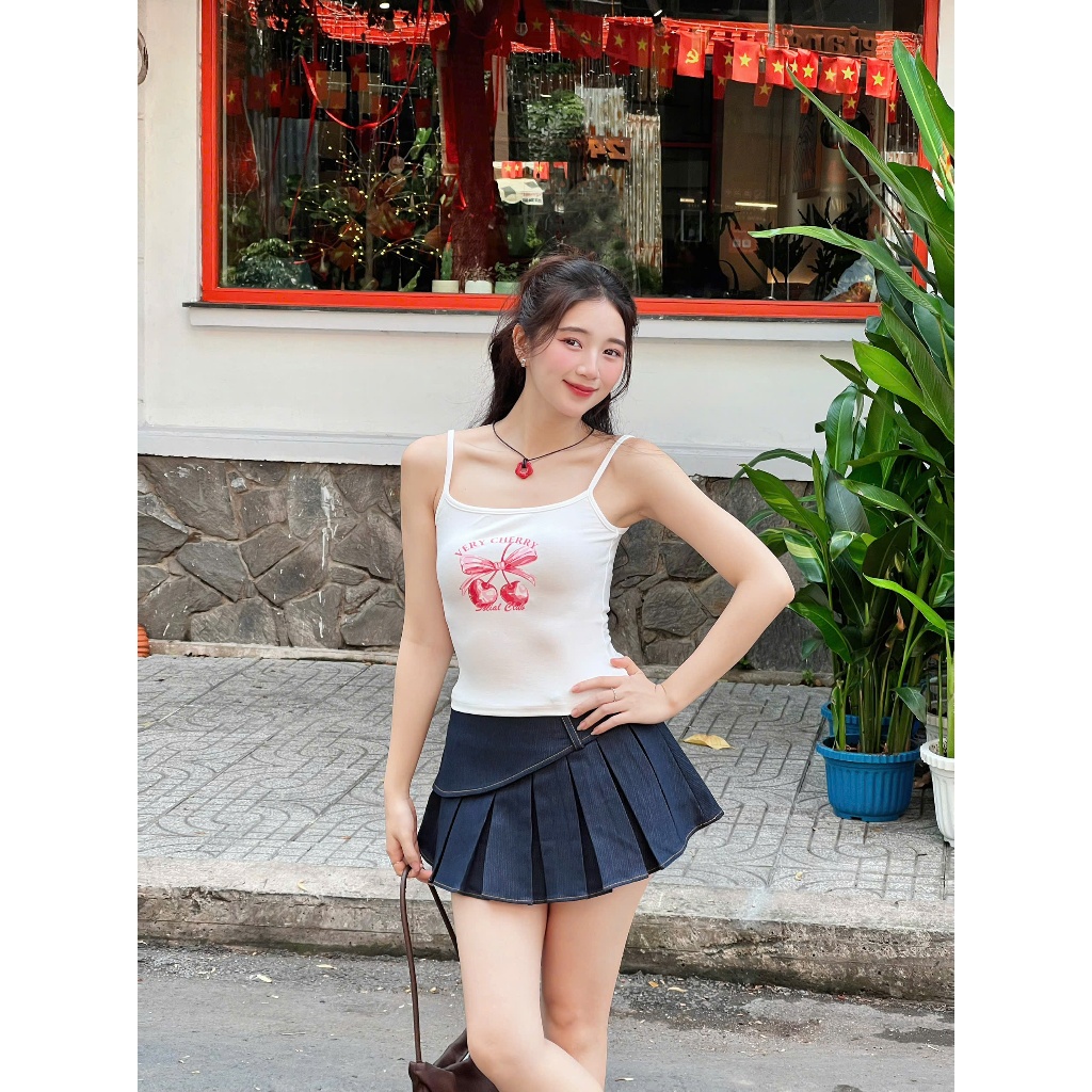 Chân Váy Denim Form Chữ A Xếp Ly Lệch Tà Năng Động | ELIDA SKIRT ...