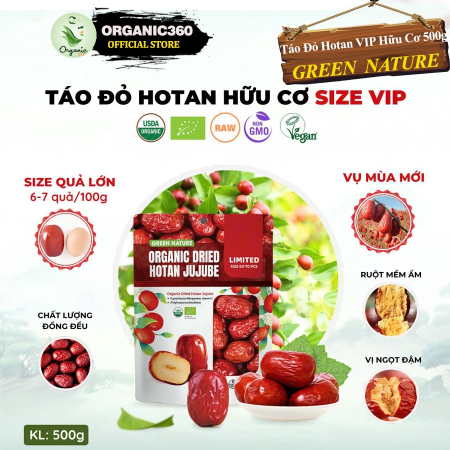 Ảnh Táo Đỏ Hữu Cơ GREEN NATURE Organic Hotan Ruoqiang Jujube 500g 2
