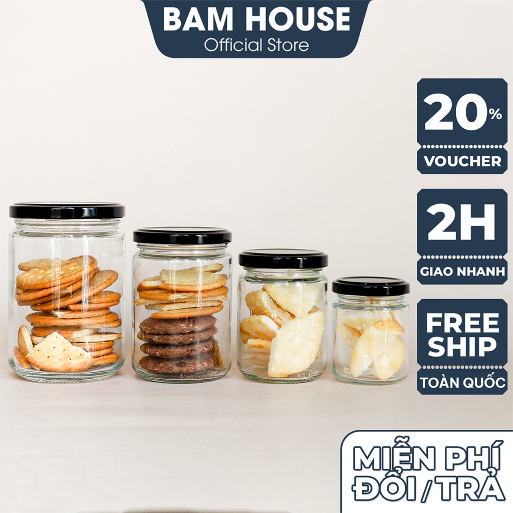 Ảnh Hủ thủy tinh tròn 350ml Bam House có nắp nhôm giúp bảo quản gia vị và thực phẩm tốt cao cấp HT03 1