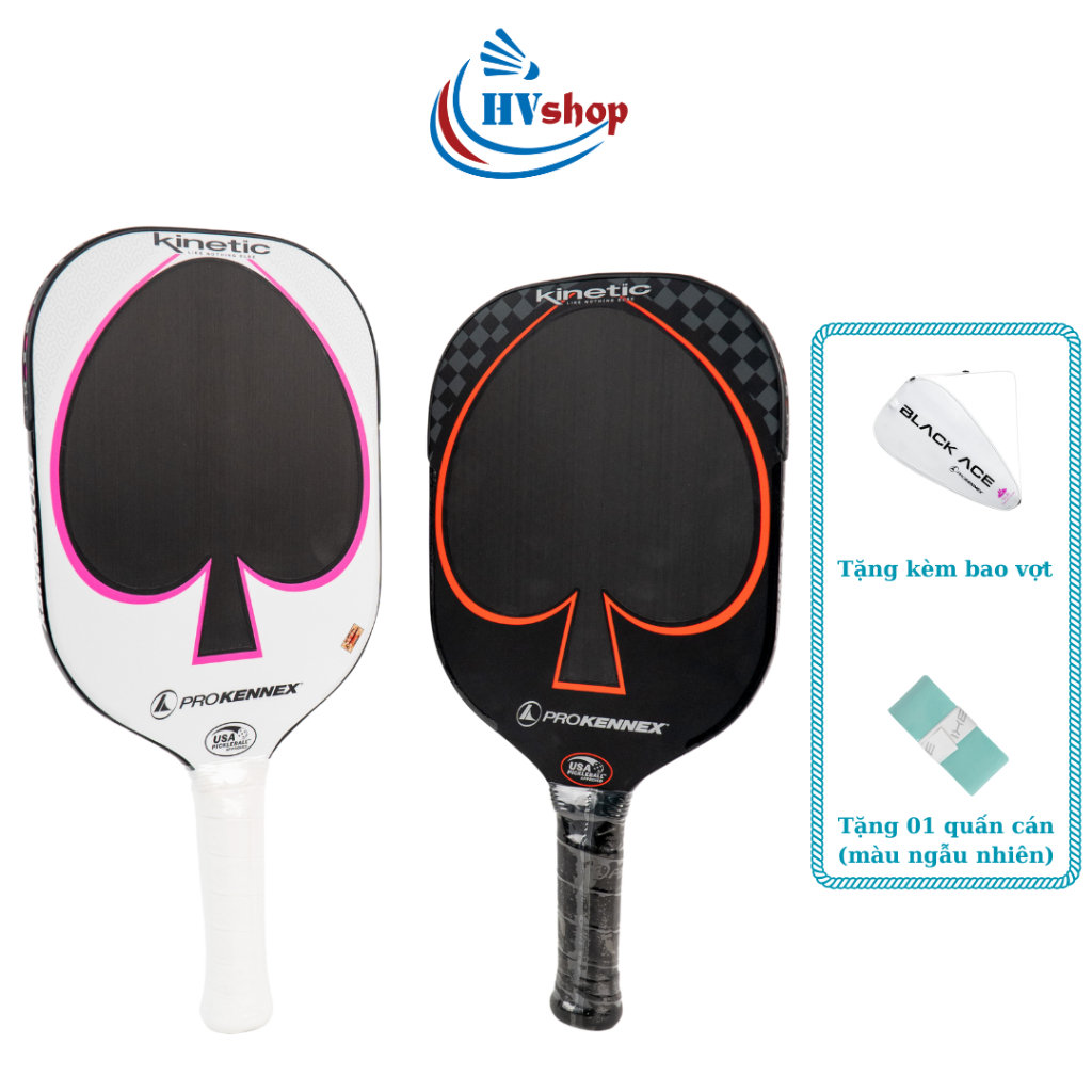 Vợt Pickleball - Vợt ProKennex Black Ace White, ACE Pro-Black/Red chính hãng, tặng quấn cán và bao vợt - HVShop