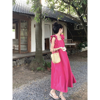 Đầm Maxi Cổ Vuông Phối Viền Bèo Tay Cánh Tiên Dáng Suông Phong Cách Vintage