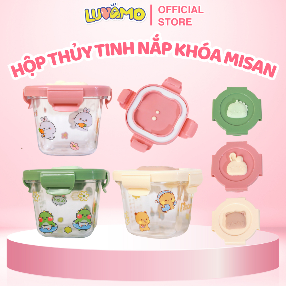 Hộp trữ đồ ăn dặm cho bé MISAN có vạch chia 180ml, hộp trữ đông đồ ăn dặm cho bé chất liệu thủy tinh chống tràn luvamo