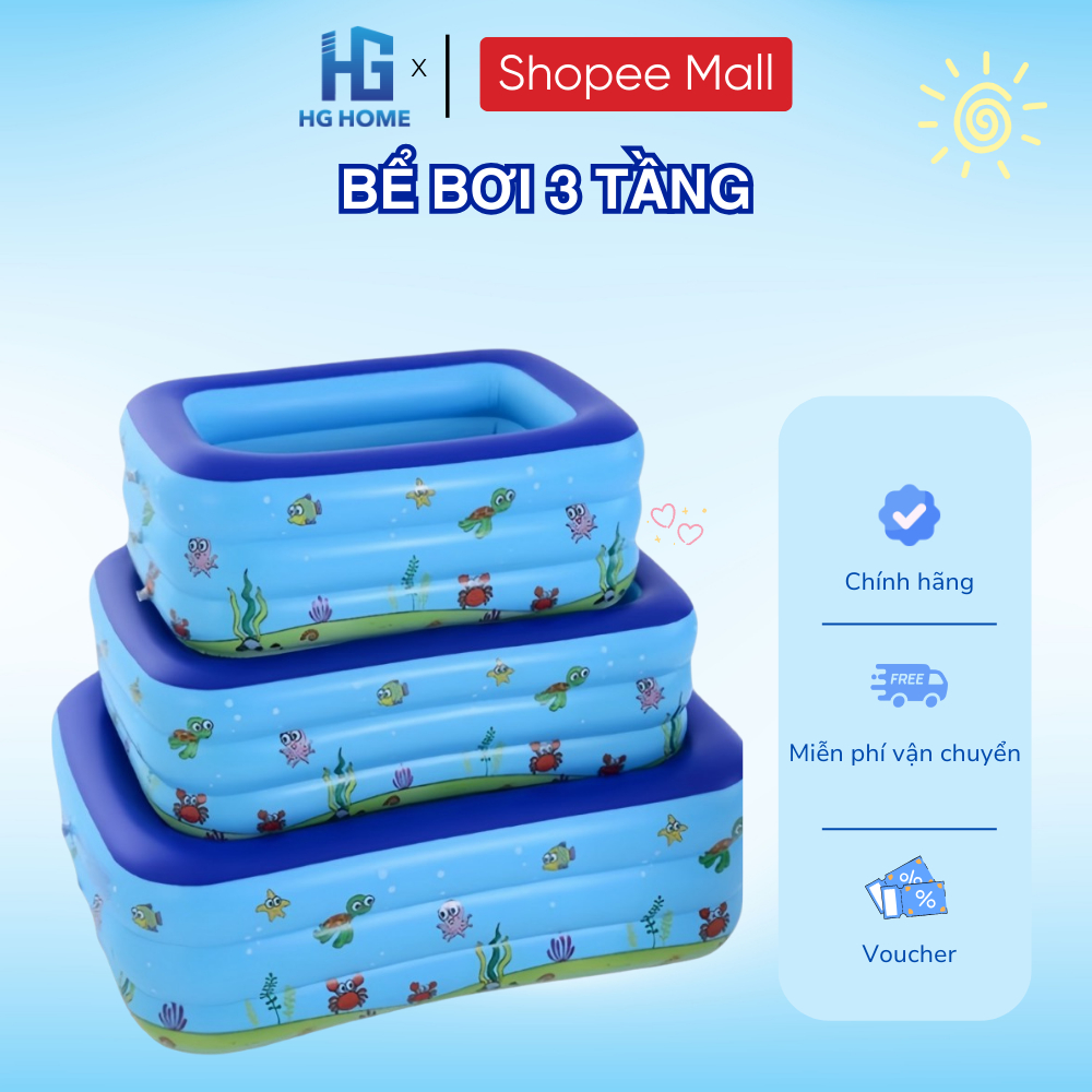Bể Bơi Cho Bé 3 Tầng Thành Cao HGHOME, Đáy Chống Trượt Đa Dạng Kích Thước [ HÀNG ĐẸP]