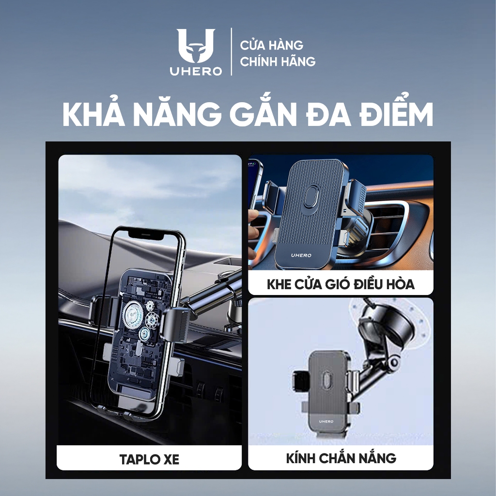 Giá đỡ điện thoại ô tô UHERO Superior gắn taplo,kính chắn nắng, cửa gió điều hòa xoay 360 độ nhỏ gọn | BigBuy360 - bigbuy360.vn