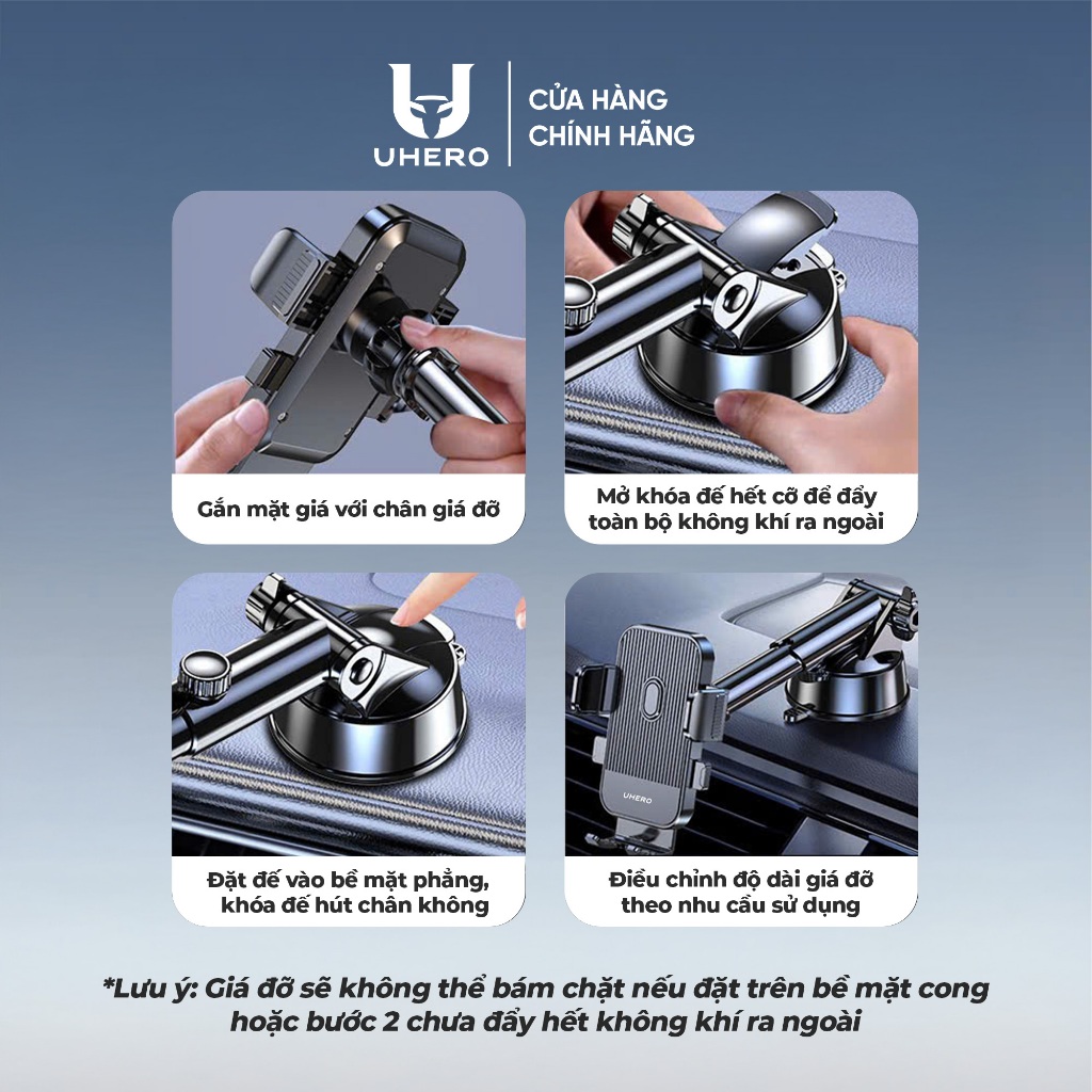 Giá đỡ điện thoại ô tô UHERO Superior gắn taplo,kính chắn nắng, cửa gió điều hòa xoay 360 độ nhỏ gọn | BigBuy360 - bigbuy360.vn