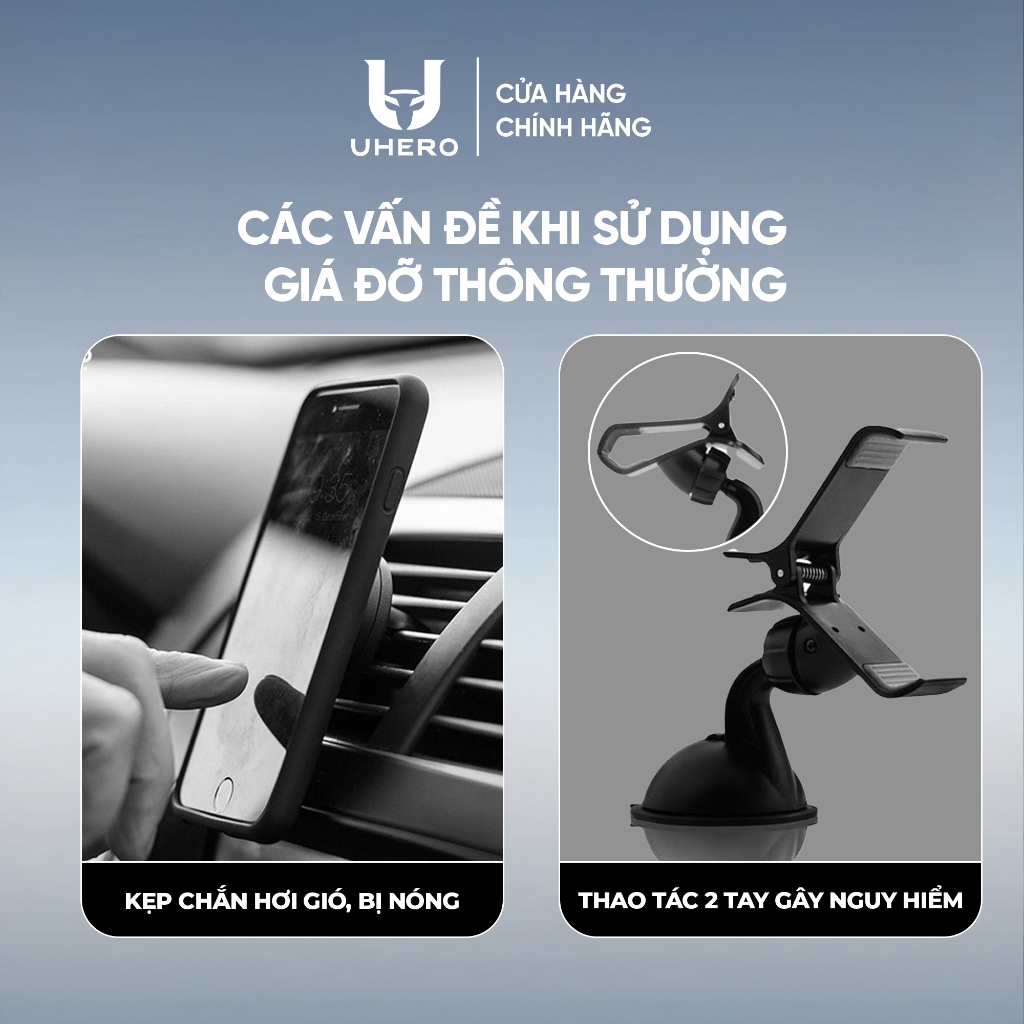 Giá đỡ điện thoại ô tô UHERO Superior gắn taplo,kính chắn nắng, cửa gió điều hòa xoay 360 độ nhỏ gọn | BigBuy360 - bigbuy360.vn