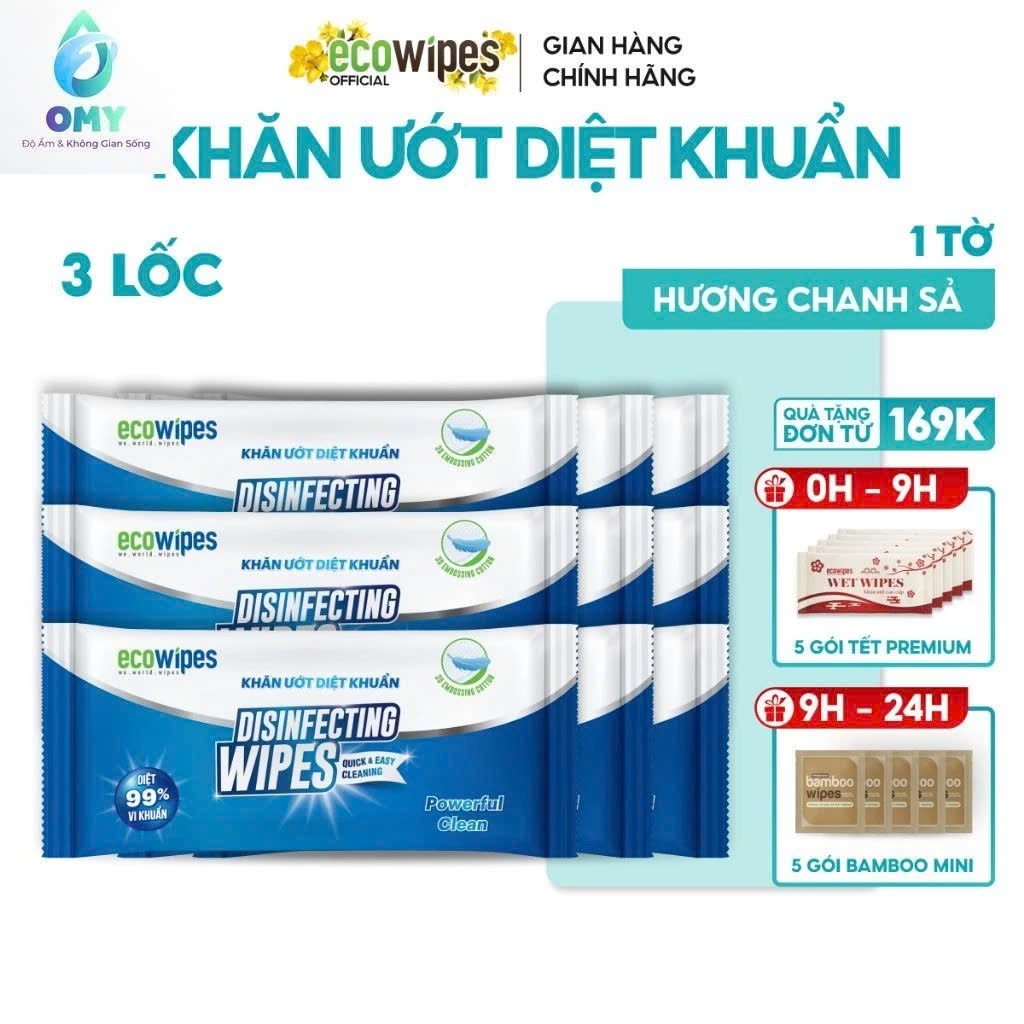 Gói khăn giấy ướt làm mát nhanh diệt khuẩn Sport EcoWipes gói 25 tờ hương bạc hà mát lạnh tỉnh táo