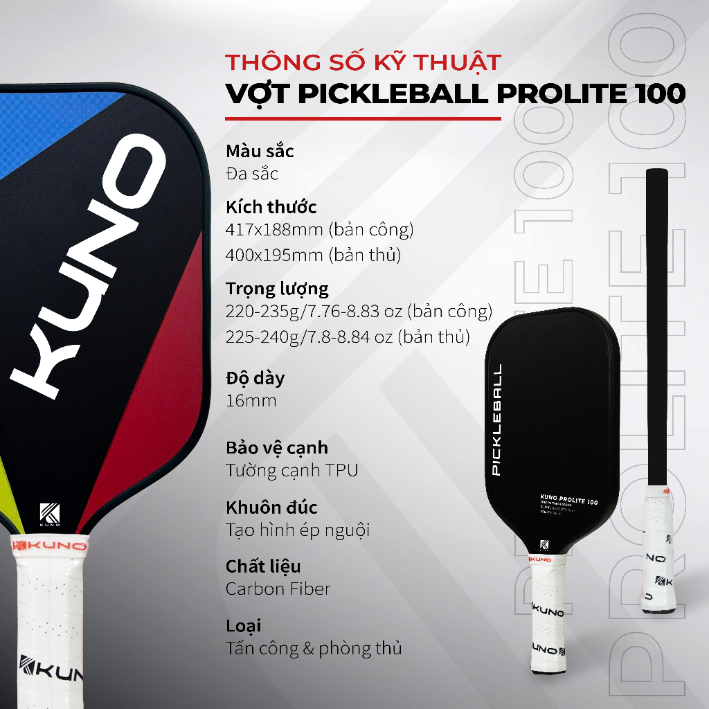 Ảnh Vợt Pickleball Kuno Prolite 100 Chính Hãng, Lối Đánh Tấn Công, Phòng Thủ Cho Mọi Người Chơi 1
