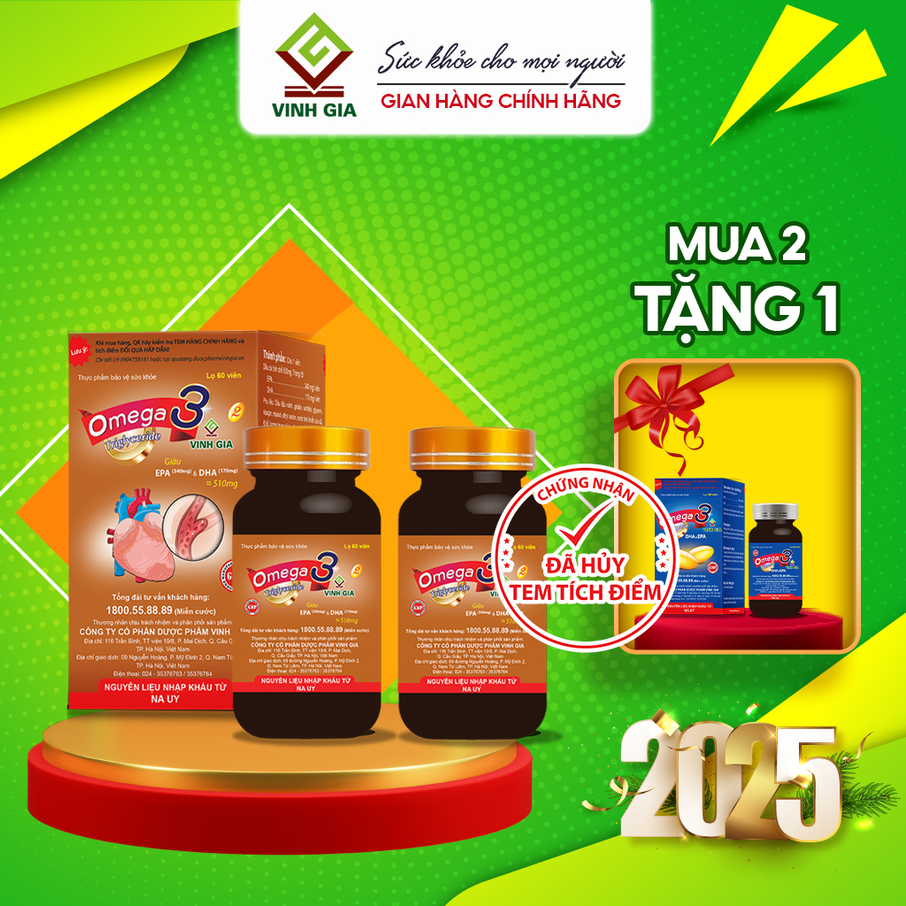 Ảnh Omega 3 Vinh Gia 2 Giàu EPA Hơn, Giúp Tăng Cường Sức Khỏe Tim Mạch Cho Người Trung-Cao Tuổi (60v/H) 2