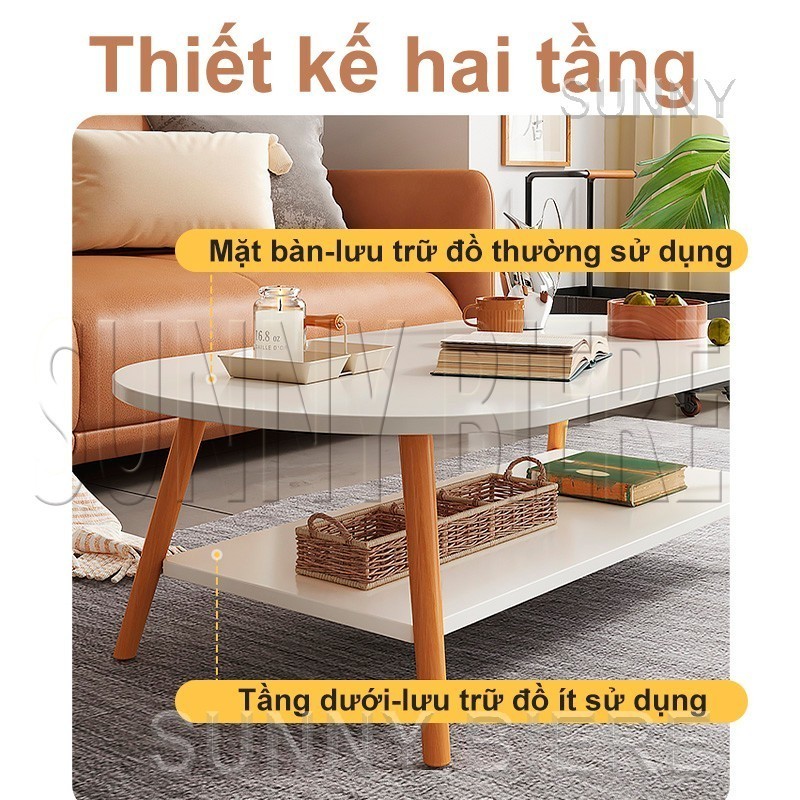 SUNNY Bàn Sofa Bàn Trà Hình Ovan Bàn Gỗ Phòng Khách Để Đồ Tiện Dụng Chân Gỗ Tự Nhiên Cao Cấp