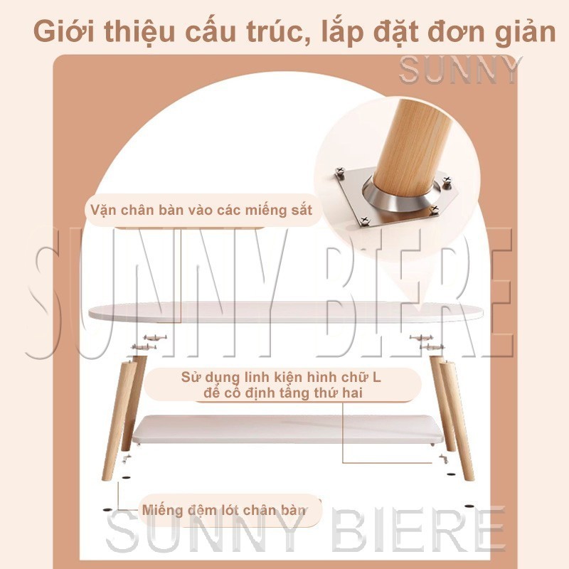 SUNNY Bàn Sofa Bàn Trà Hình Ovan Bàn Gỗ Phòng Khách Để Đồ Tiện Dụng Chân Gỗ Tự Nhiên Cao Cấp