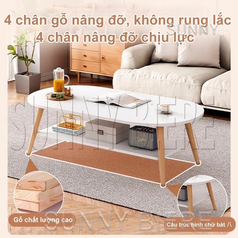 SUNNY Bàn Sofa Bàn Trà Hình Ovan Bàn Gỗ Phòng Khách Để Đồ Tiện Dụng Chân Gỗ Tự Nhiên Cao Cấp