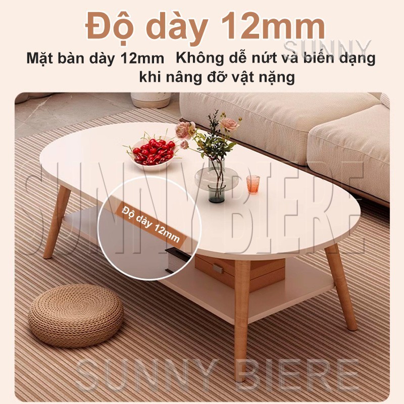 SUNNY Bàn Sofa Bàn Trà Hình Ovan Bàn Gỗ Phòng Khách Để Đồ Tiện Dụng Chân Gỗ Tự Nhiên Cao Cấp