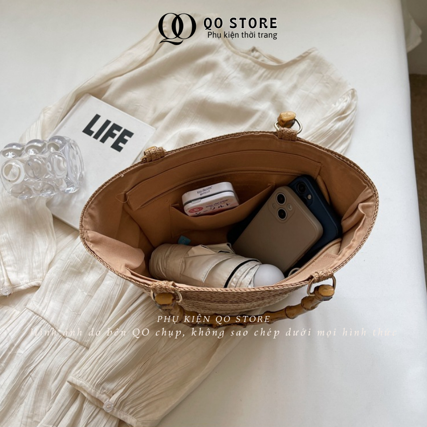 [MỞ BÁN]Combo Túi Mũ Cói Đi Biển Phối Ren Nơ Xinh Xắn Cho Nữ Phong Cách Sang Trọng Thanh Lịch T17M17A QO STORE