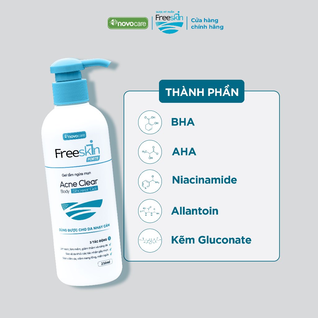 Ảnh Combo Gel tắm Freeskin Acne Clear Body Shower Gel 250ml & Bọt rửa mặt ngừa mụn Freeskin Cleansing Foam 120ml 3